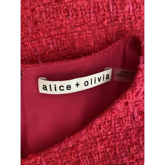 Alice + Olivia Clyde Pink Tweed Boucle Sheath Sleeveless Dress Back Zip Mini 4 S - Picture 10 of 10